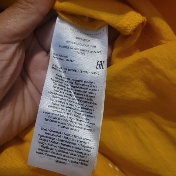 Vero Moda Yellow Prairie Dress Cotton Linen Lined Cottagecore Women's Small - Picture 11 of 14